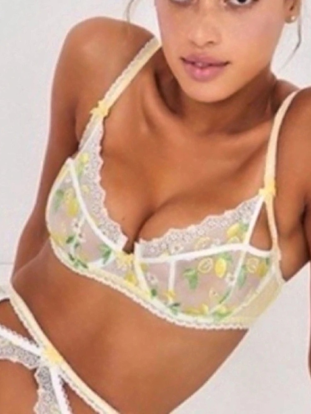 For Love & Lemons Lemon Daisy Underwire Bra White & Yellow XS